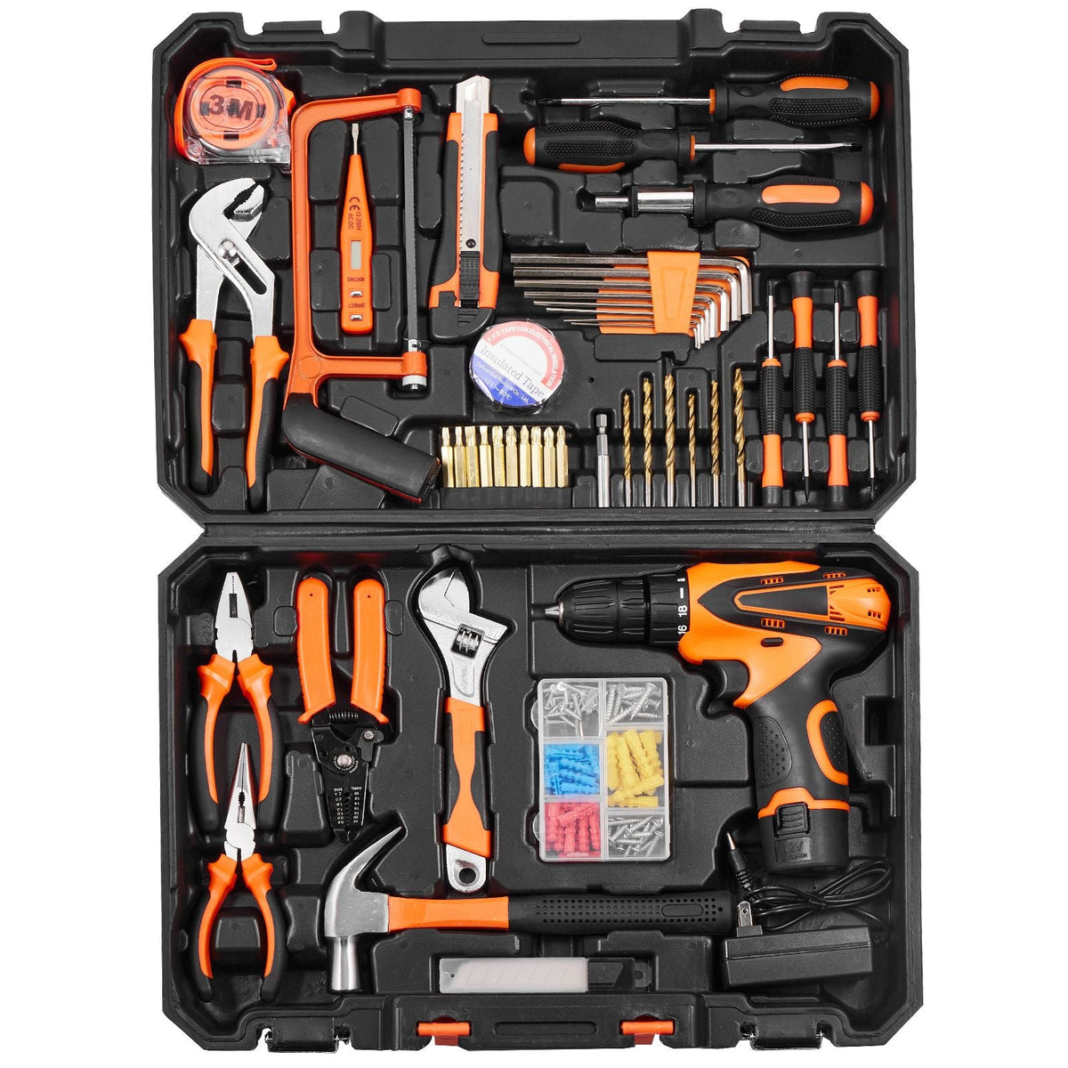 Tool Kit, 146 Piece General Household Hand Tool Set, with Electric Drill and Portable Tool Storage Case, High-Quality Steel, for Home Maintenance, DIY Projects, and Automotive Repair
