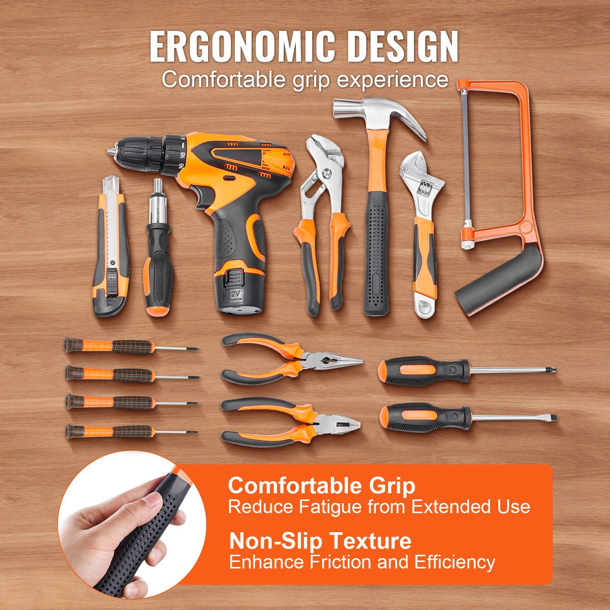 Tool Kit, 146 Piece General Household Hand Tool Set, with Electric Drill and Portable Tool Storage Case, High-Quality Steel, for Home Maintenance, DIY Projects, and Automotive Repair