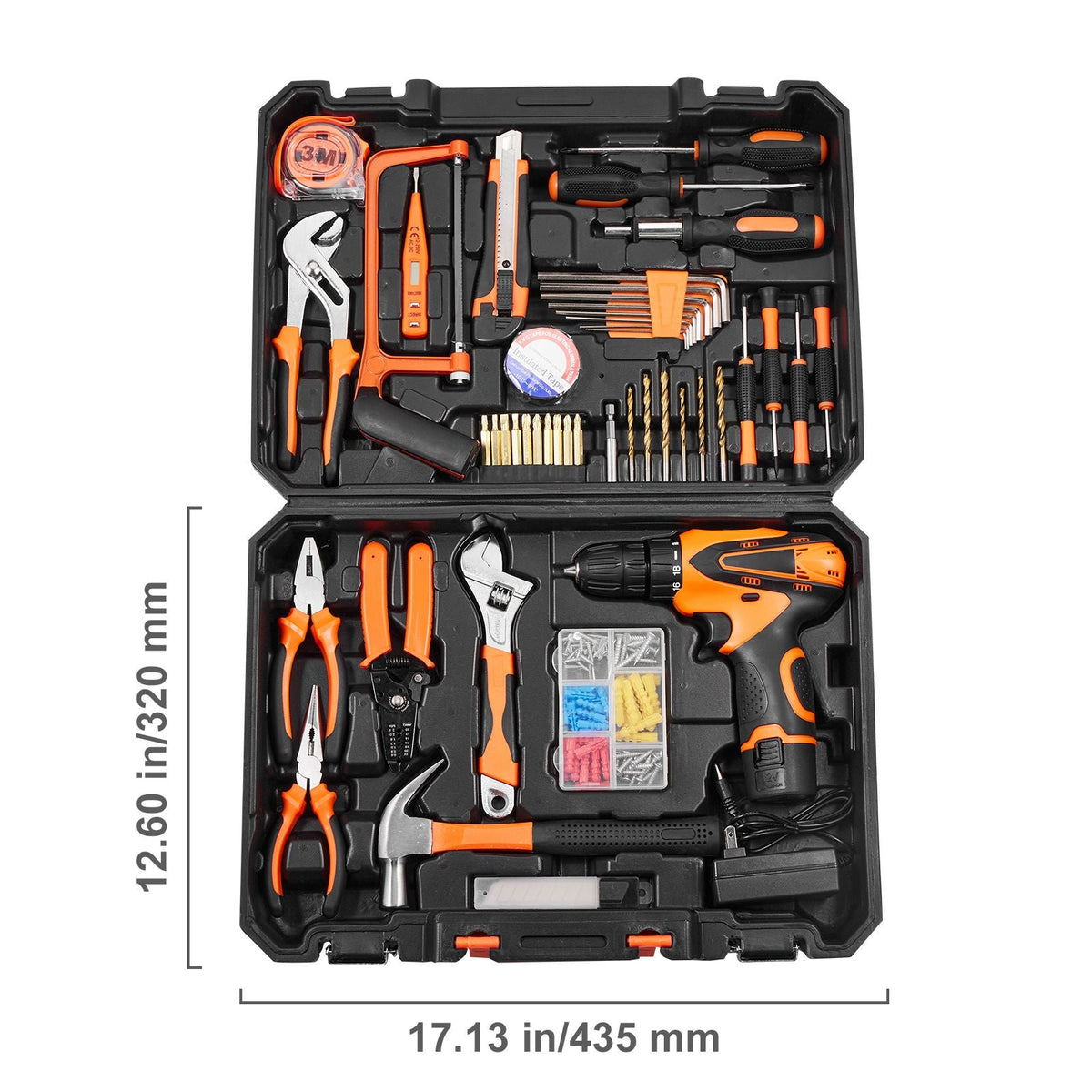 Tool Kit, 146 Piece General Household Hand Tool Set, with Electric Drill and Portable Tool Storage Case, High-Quality Steel, for Home Maintenance, DIY Projects, and Automotive Repair