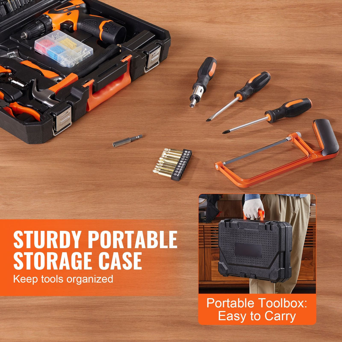 Tool Kit, 146 Piece General Household Hand Tool Set, with Electric Drill and Portable Tool Storage Case, High-Quality Steel, for Home Maintenance, DIY Projects, and Automotive Repair