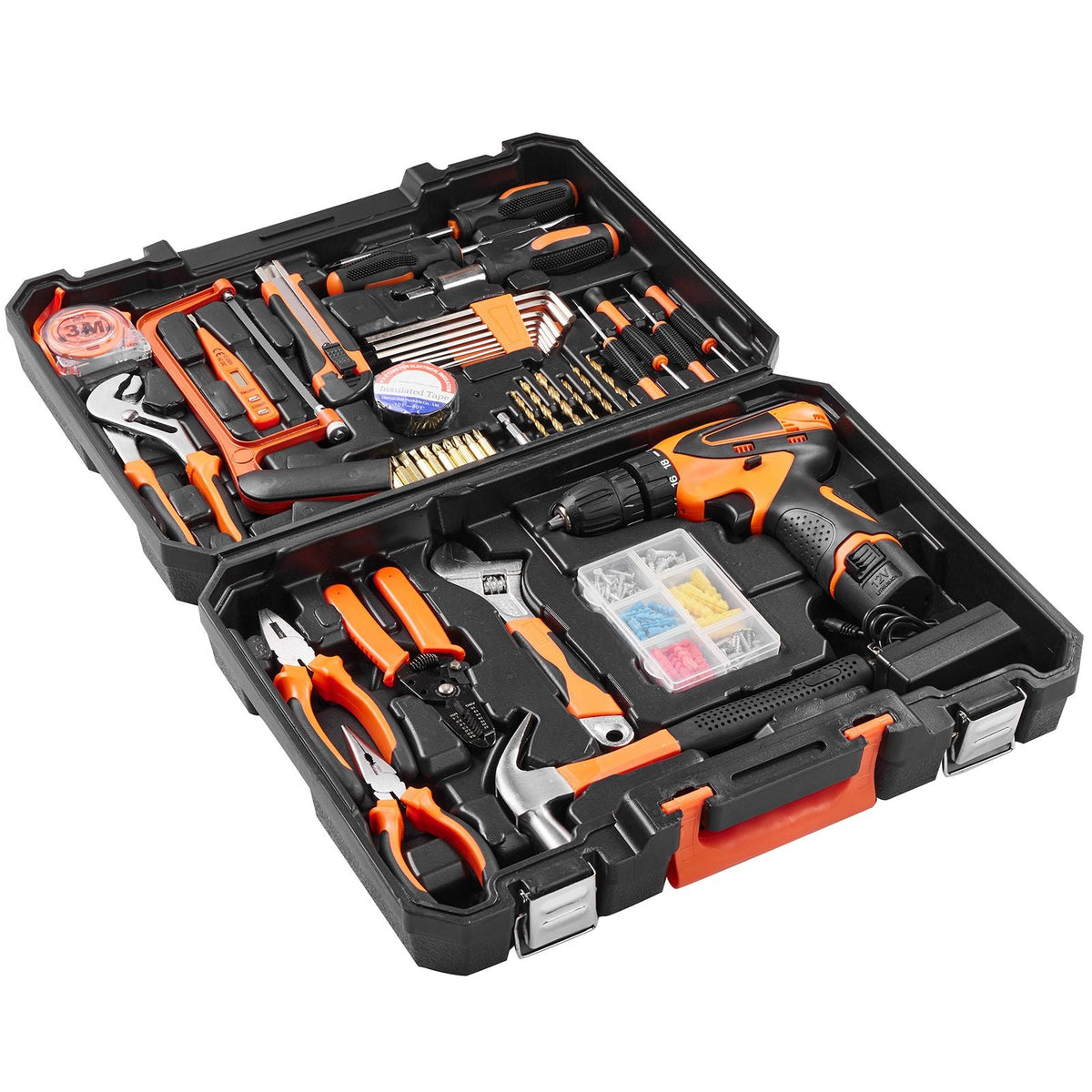 Tool Kit, 146 Piece General Household Hand Tool Set, with Electric Drill and Portable Tool Storage Case, High-Quality Steel, for Home Maintenance, DIY Projects, and Automotive Repair