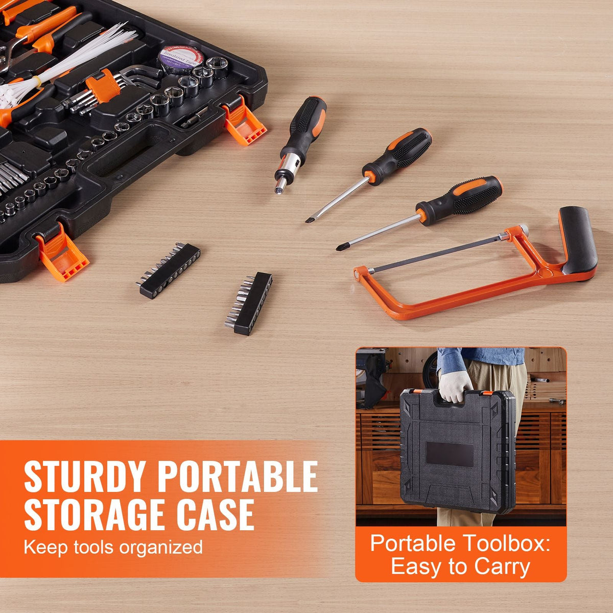 Tool Kit, 216 Piece General Household Hand Tool Set, Home Repairing Tool Kit with Portable Tool Storage Case, High-Quality Steel, for Home Maintenance, DIY Projects, and Automotive Repair