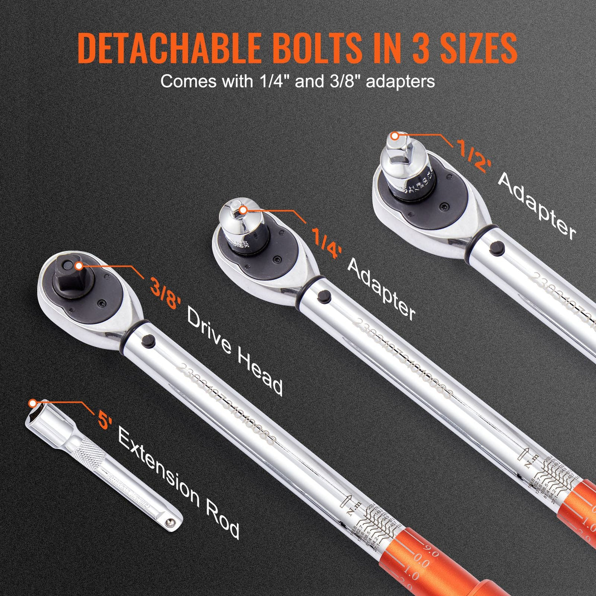 Torque Wrench, 10-150ft.lb/14-204n.m 1/2-inch Drive Click Torque Wrench, Dual-Direction Adjustable Torque Wrench Set, Mechanical Dual Range Scales Torque Wrench Kit with Adapters Extension Rod