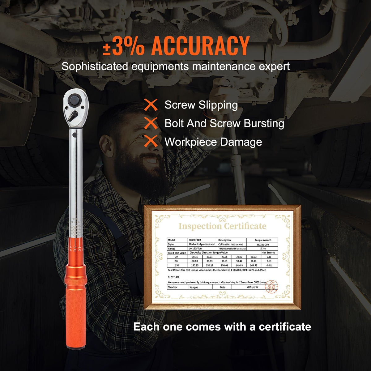 Torque Wrench, 10-150ft.lb/14-204n.m 1/2-inch Drive Click Torque Wrench, Dual-Direction Adjustable Torque Wrench Set, Mechanical Dual Range Scales Torque Wrench Kit with Adapters Extension Rod