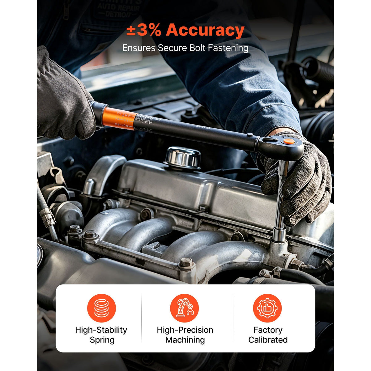 Torque Wrench, 1/2-inch Drive Click Torque Wrench, 14.8-162.4 lbf-ft / 20-220 N.m, Dual Scale Readings, ±3% High Precision, with Extension Bar, Adapter and Storage Case, for Automotive Repair