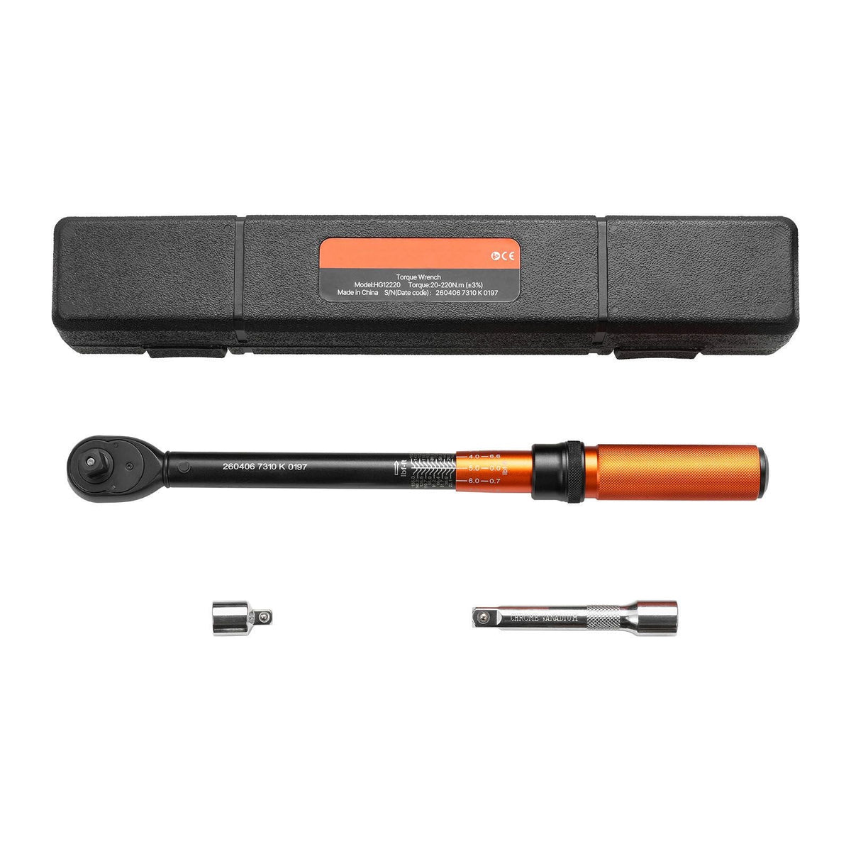 Torque Wrench, 1/2-inch Drive Click Torque Wrench, 14.8-162.4 lbf-ft / 20-220 N.m, Dual Scale Readings, ±3% High Precision, with Extension Bar, Adapter and Storage Case, for Automotive Repair