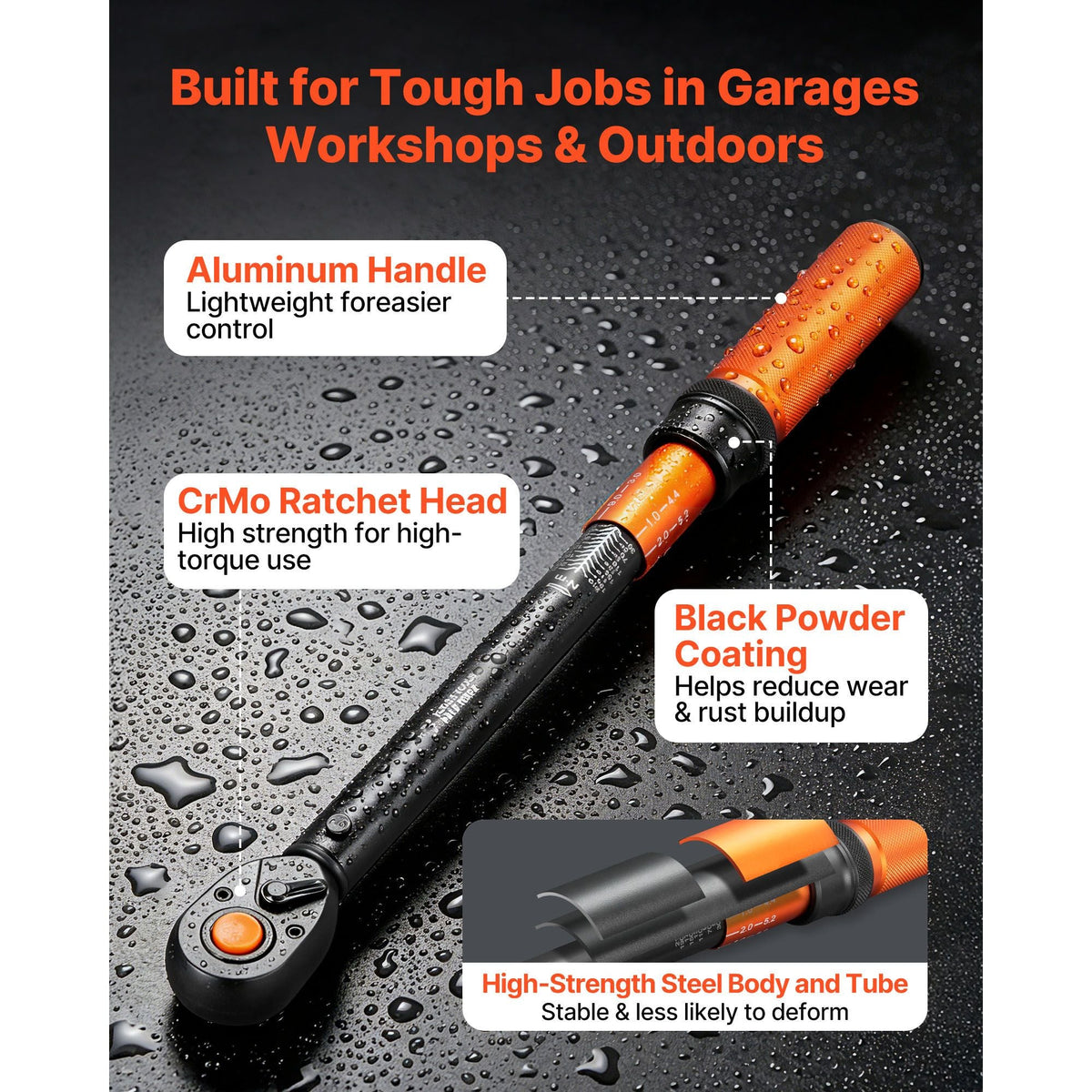 Torque Wrench, 1/2-inch Drive Click Torque Wrench, 14.8-162.4 lbf-ft / 20-220 N.m, Dual Scale Readings, ±3% High Precision, with Extension Bar, Adapter and Storage Case, for Automotive Repair