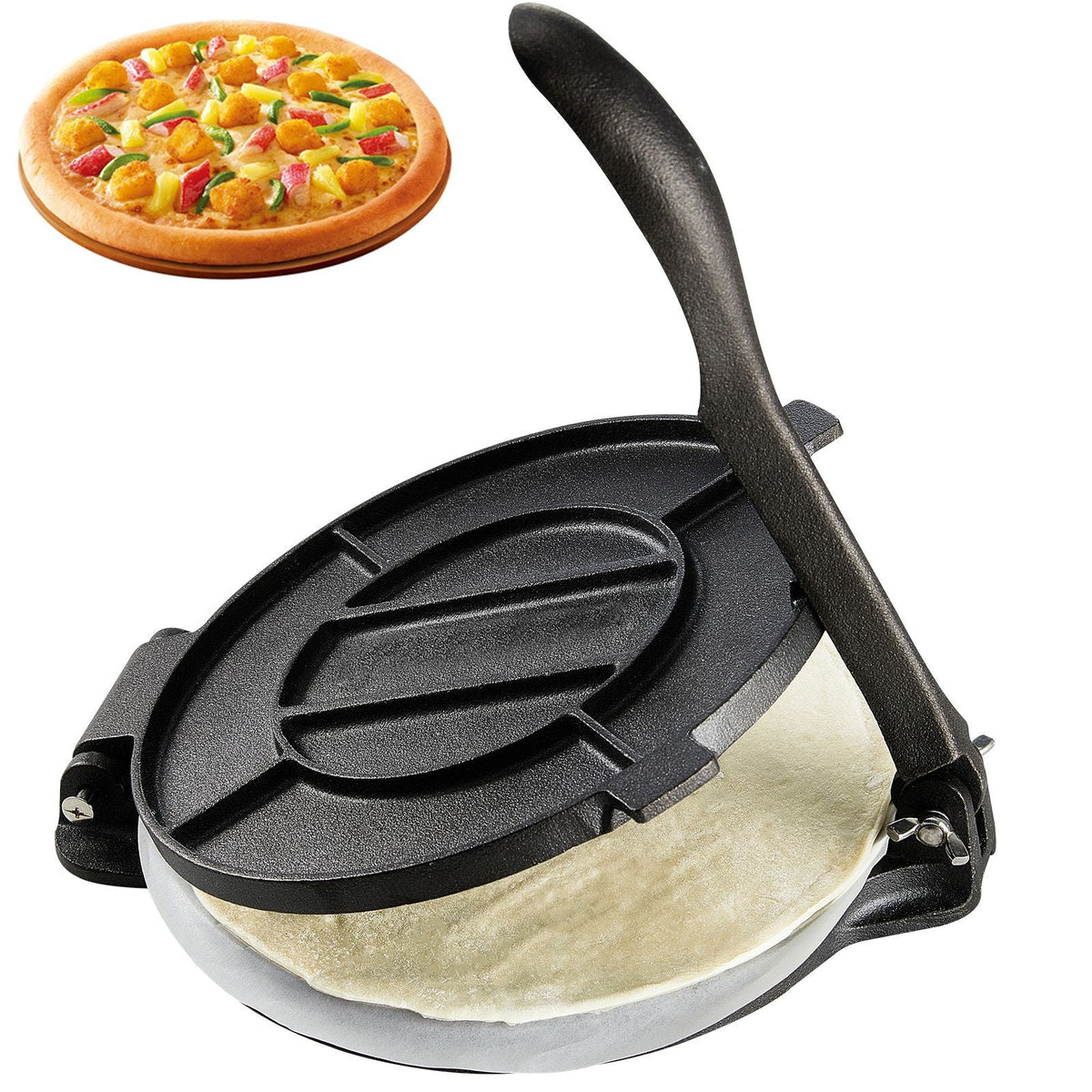 Tortilla Press, 8 Inch Tortilla and Roti Maker, Cast Iron Heavy Duty Tortilladora Press, Pre-Seasoned Pataconera Maker with 100 Pcs Parchment Paper, Dough Maker for Flour Tortilla, Tawa, Silver