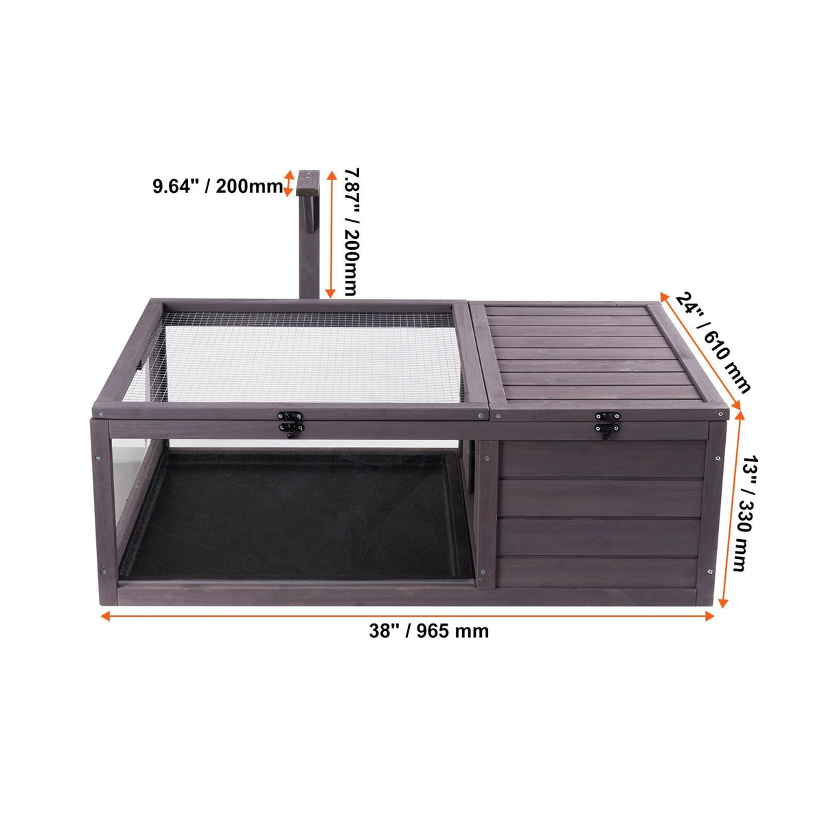 Tortoise Habitat, Wooden Tortoise House Indoor & Outdoor, Tortoise Enclosure with Hanging Light Stand, 2-Room Reptile Enclosure Small Animal Cage for Gecko, Lizard, Snake 38 x24 x13 inch