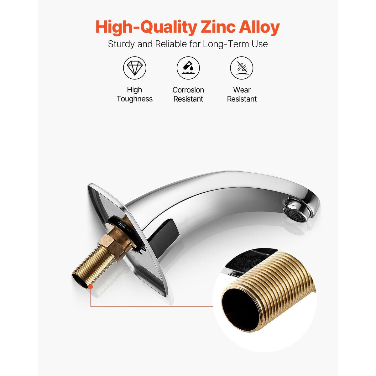 Touchless Bathroom Sink Faucet, Automatic Motion Sensor Restroom Toilet Faucet Cold Water with Hole Cover Plate, Battery Operated for 9/16 in Pipe Commercial Lavatory,Chrome Plated Silver,G233M