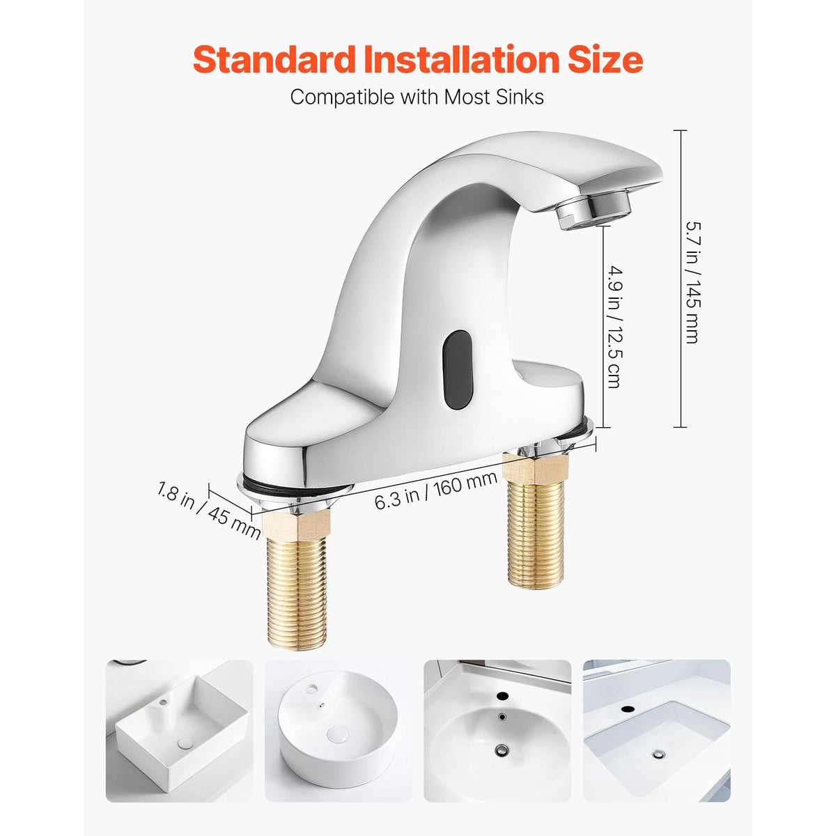 Touchless Bathroom Sink Faucet, Automatic Motion Sensor Restroom Toilet Faucet Cold Water with Hole Cover Plate, Battery Operated for 9/16 in Pipe Commercial Lavatory,Chrome Plated Silver