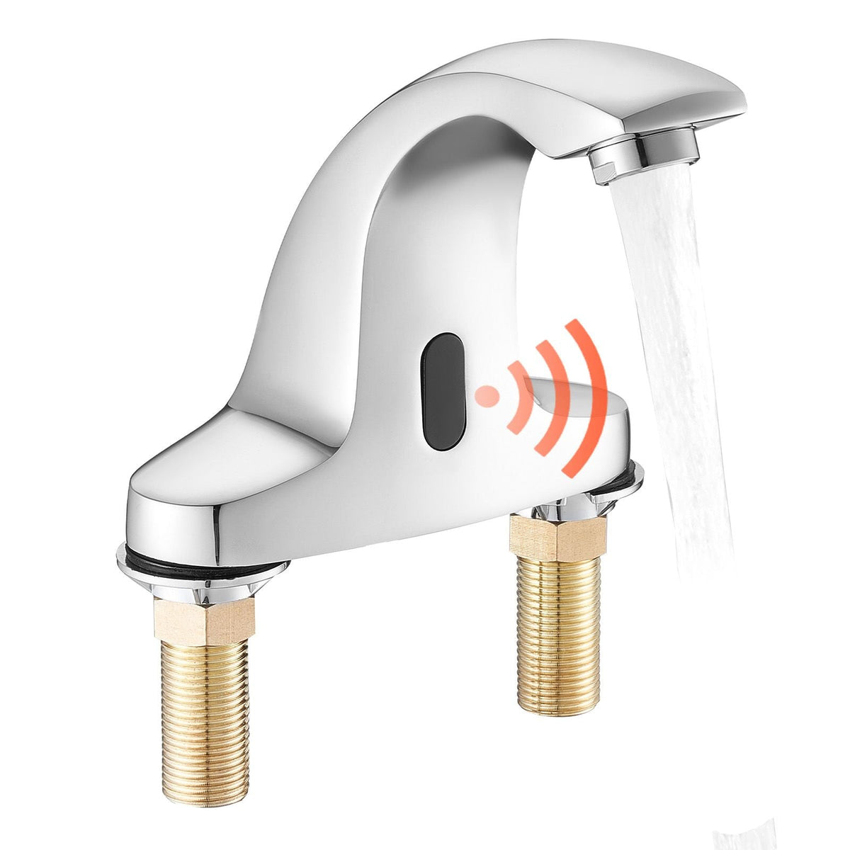 Touchless Bathroom Sink Faucet, Automatic Motion Sensor Restroom Toilet Faucet Cold Water with Hole Cover Plate, Battery Operated for 9/16 in Pipe Commercial Lavatory,Chrome Plated Silver