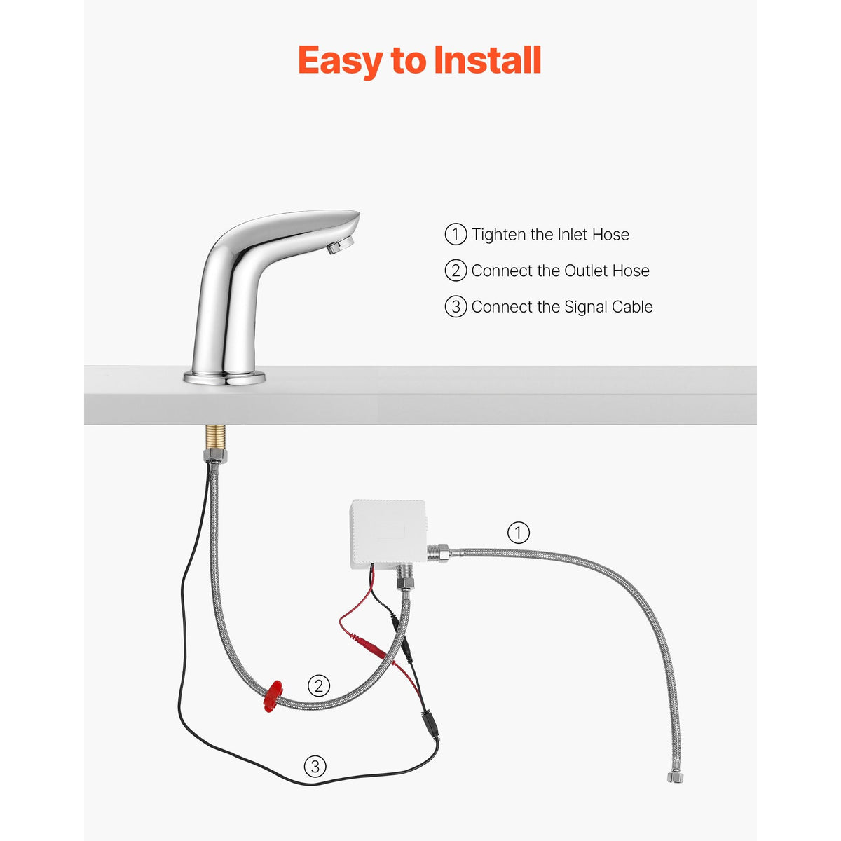 Touchless Bathroom Sink Faucet, Automatic Motion Sensor Restroom Toilet Faucet Cold Water with Hole Cover Plate, Battery Operated for 9/16 in Pipe Commercial Lavatory,Chrome Plated Silver G112M