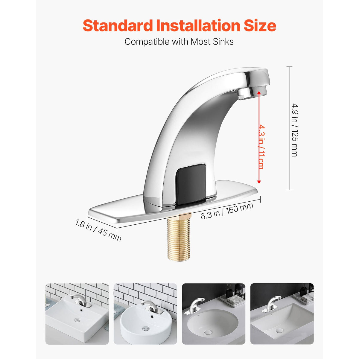 Touchless Bathroom Sink Faucet, Automatic Motion Sensor Restroom Toilet Faucet Cold Water with Hole Cover Plate, Battery Operated for 9/16 in Pipe Commercial Lavatory,Chrome Plated Silver,G233M