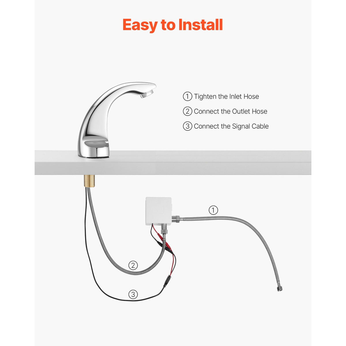 Touchless Bathroom Sink Faucet, Automatic Motion Sensor Restroom Toilet Faucet Cold Water with Hole Cover Plate, Battery Operated for 9/16 in Pipe Commercial Lavatory,Chrome Plated Silver