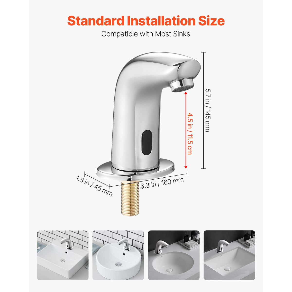 Touchless Bathroom Sink Faucet, Automatic Motion Sensor Restroom Toilet Faucet Cold Water with Hole Cover Plate, Battery Operated for 9/16 in Pipe Commercial Lavatory,Chrome Plated Silver G112M