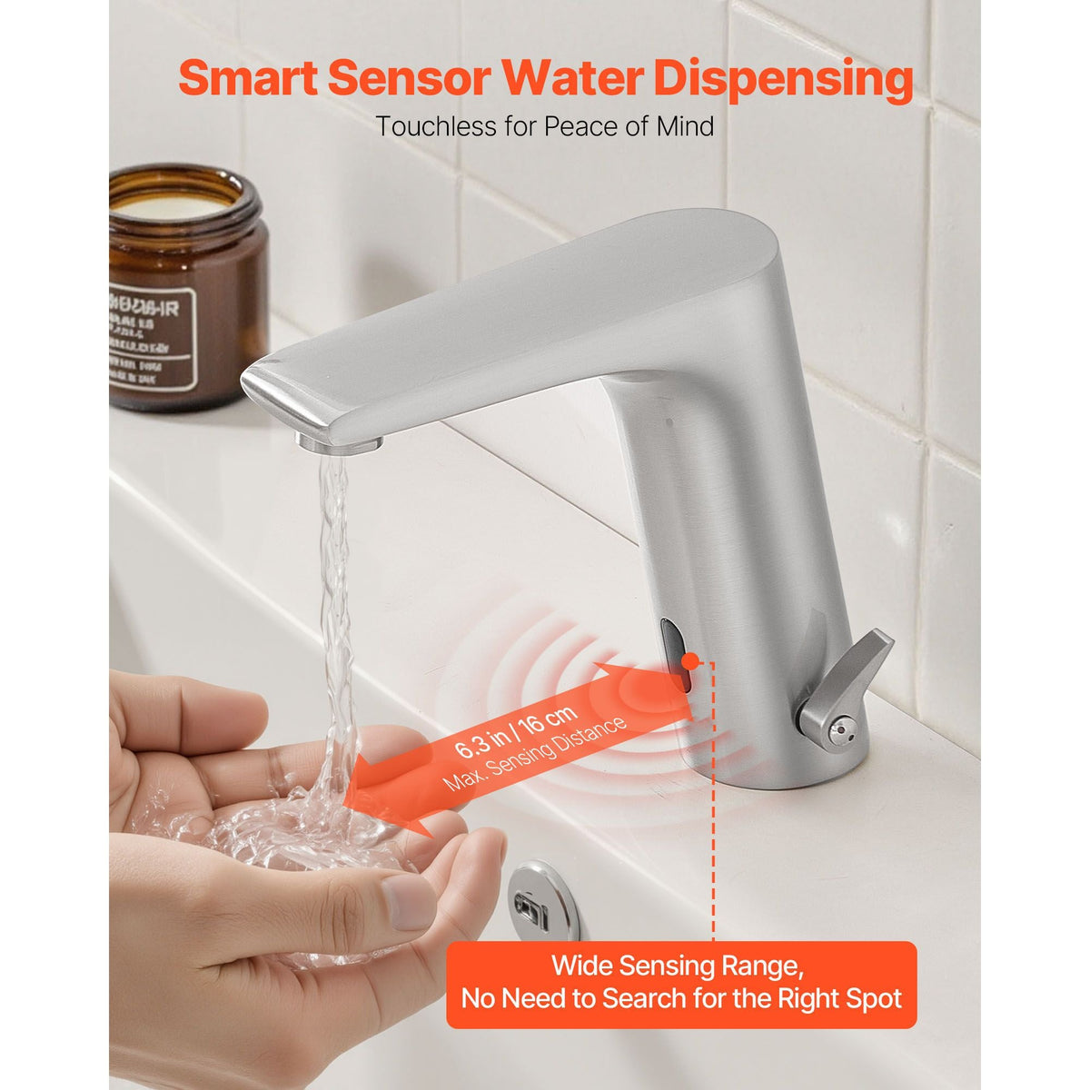 Touchless Bathroom Sink Faucet, Automatic Motion Sensor Restroom Toilet Faucet, HandsFree Adjustable Cold Hot Single Handle Water Mixer Battery Operated for 9/16 in Pipe,Brushed Nickel Silver