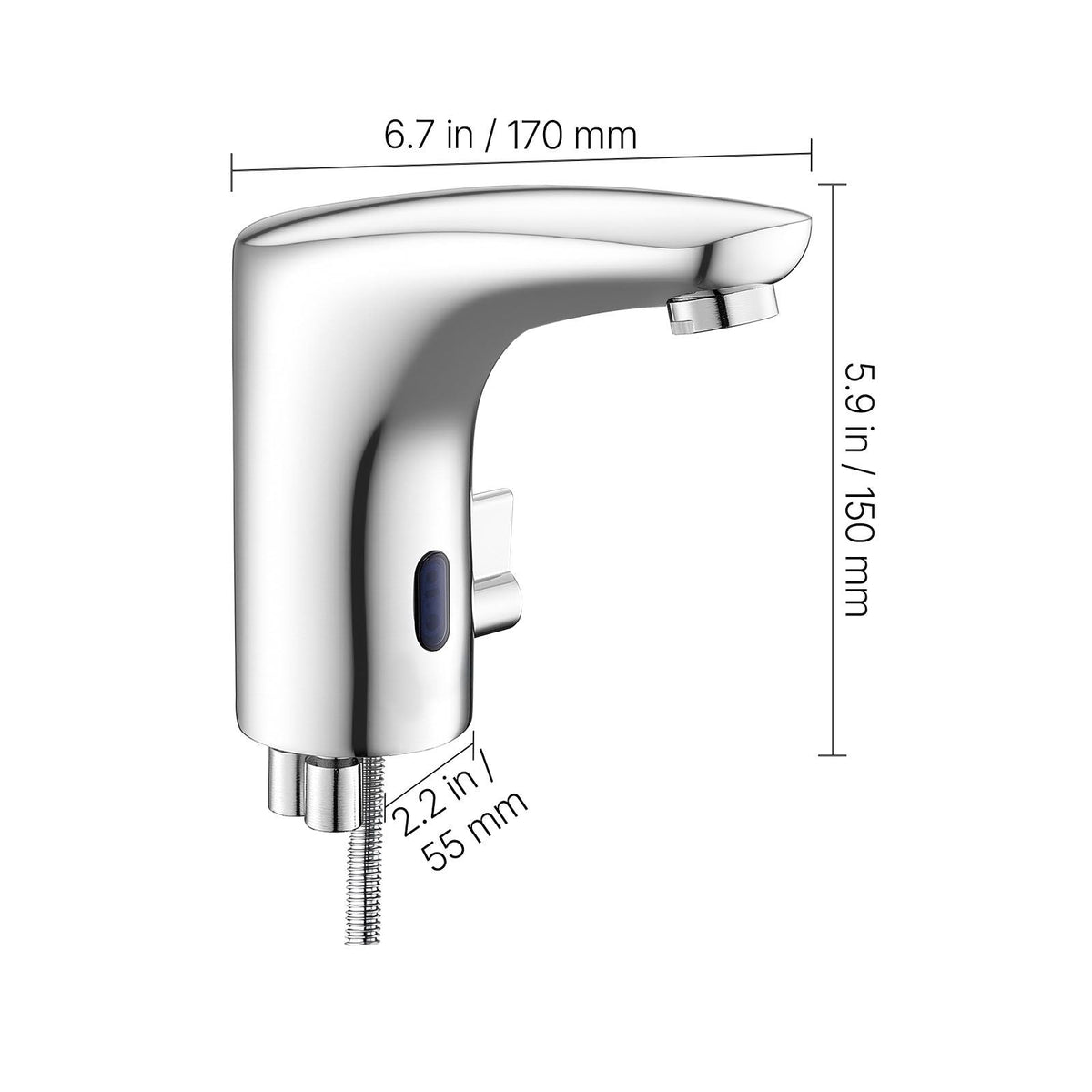 Touchless Bathroom Sink Faucet, Automatic Motion Sensor Restroom Toilet Faucet, HandsFree Adjustable Cold Hot Single Handle Water Mixer Battery Operated for 9/16 in Pipe,Chrome Plated Silver
