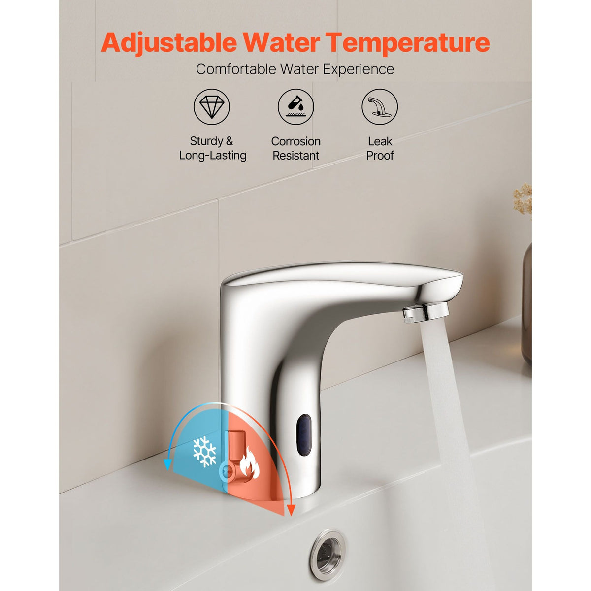 Touchless Bathroom Sink Faucet, Automatic Motion Sensor Restroom Toilet Faucet, HandsFree Adjustable Cold Hot Single Handle Water Mixer Battery Operated for 9/16 in Pipe,Chrome Plated Silver