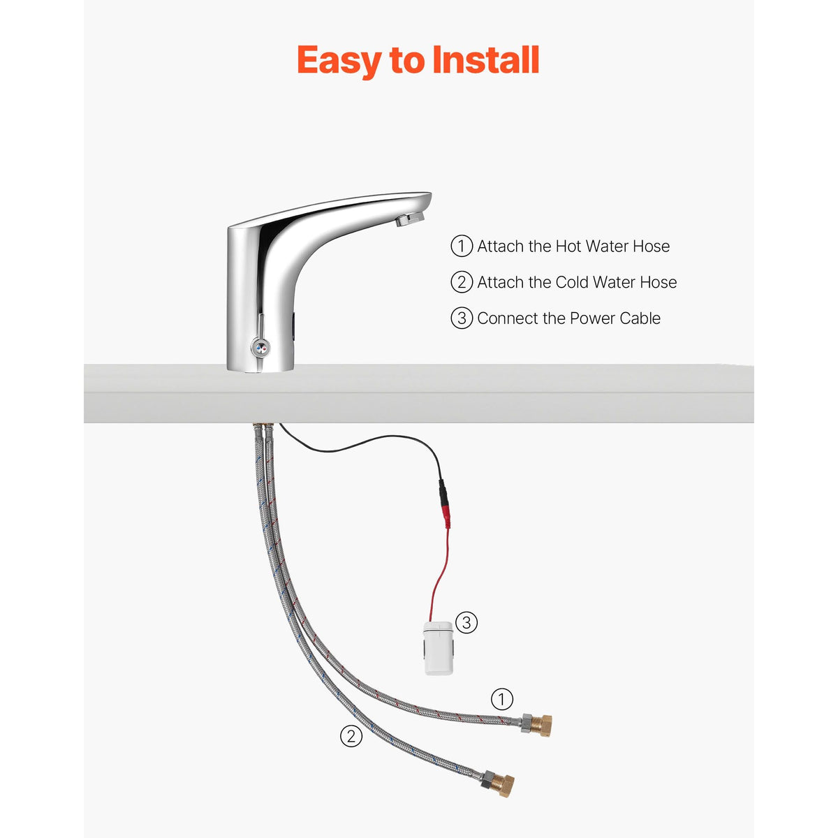 Touchless Bathroom Sink Faucet, Automatic Motion Sensor Restroom Toilet Faucet, HandsFree Adjustable Cold Hot Single Handle Water Mixer Battery Operated for 9/16 in Pipe,Chrome Plated Silver