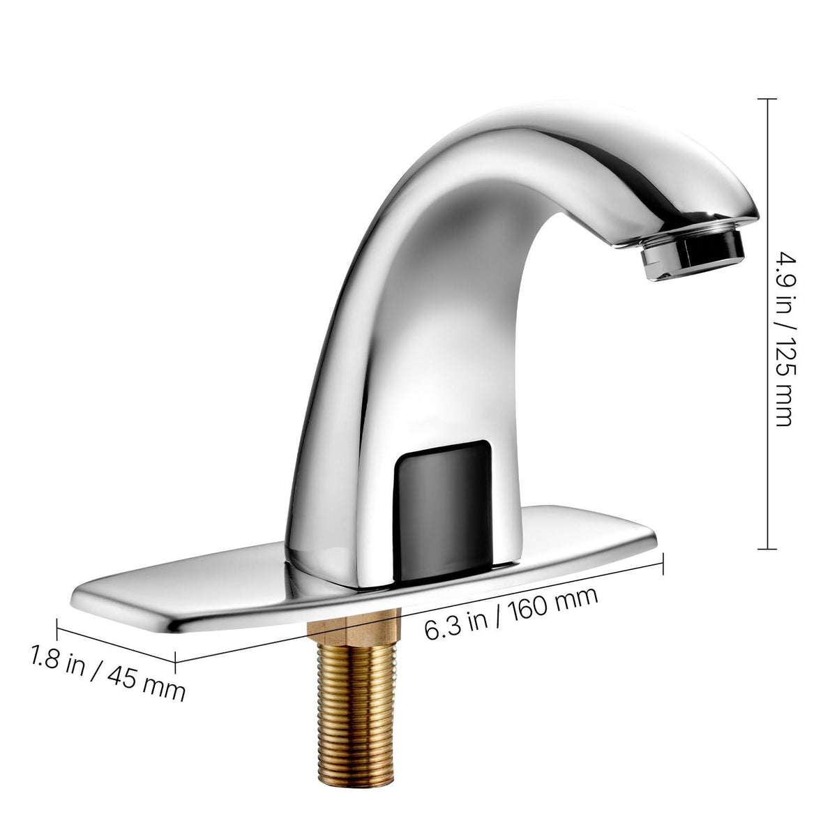 Touchless Bathroom Sink Faucet, Automatic Motion Sensor Restroom Toilet Faucet with Hole Cover Plate, Battery Operated,Adjustable Temp for 9/16 in Pipe Commercial Lavatory,Chrome Plated Silver