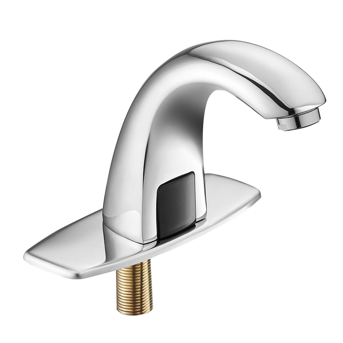 Touchless Bathroom Sink Faucet, Automatic Motion Sensor Restroom Toilet Faucet with Hole Cover Plate, Battery Operated,Adjustable Temp for 9/16 in Pipe Commercial Lavatory,Chrome Plated Silver