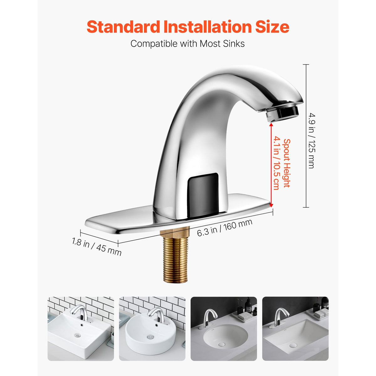 Touchless Bathroom Sink Faucet, Automatic Motion Sensor Restroom Toilet Faucet with Hole Cover Plate, Battery Operated,Adjustable Temp for 9/16 in Pipe Commercial Lavatory,Chrome Plated Silver