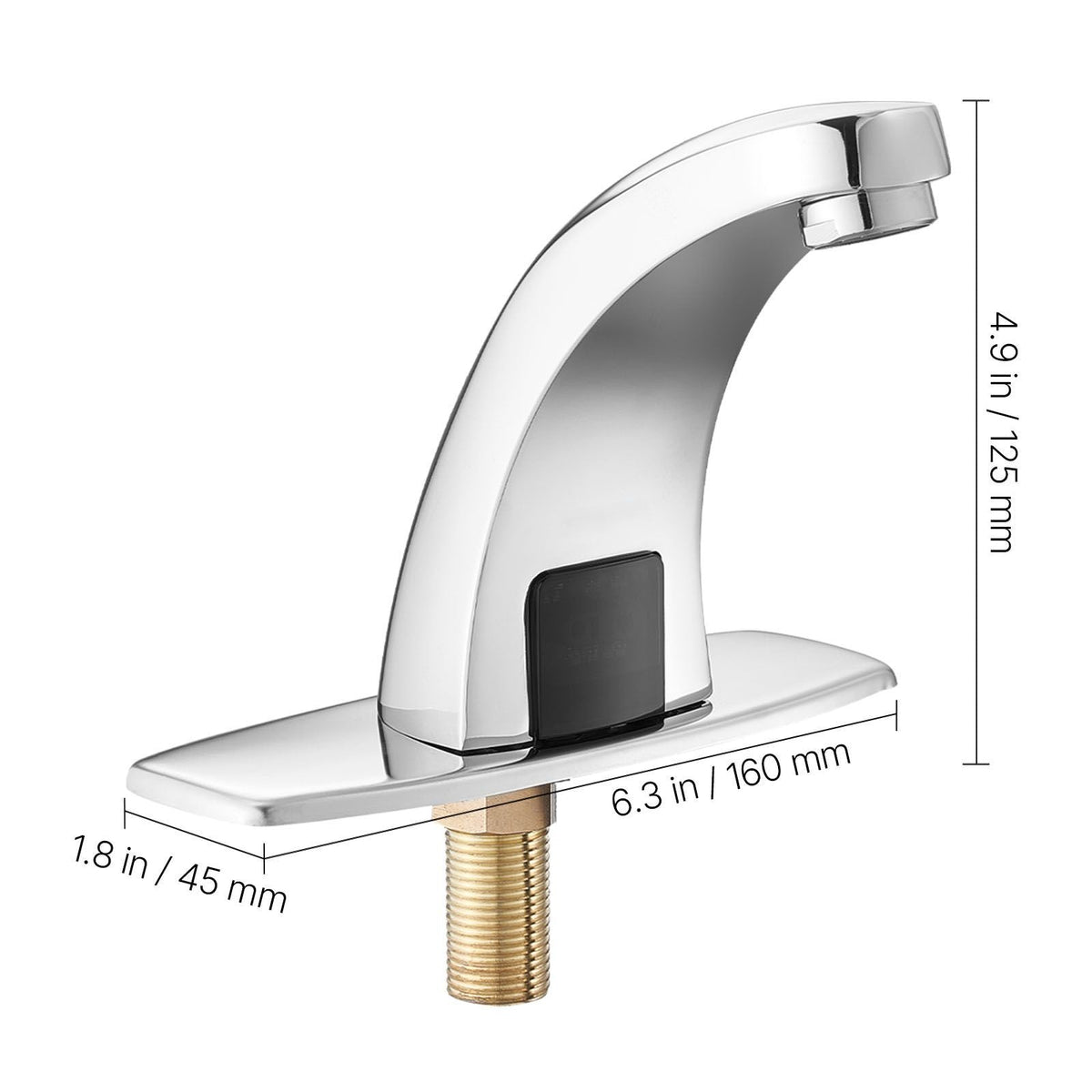 Touchless Bathroom Sink Faucet, Automatic Motion Sensor Restroom Toilet Faucet with Hole Cover Plate, Battery Operated,Hot/Cold Water for 9/16 in Pipe Commercial Lavatory,Chrome Plated Silver