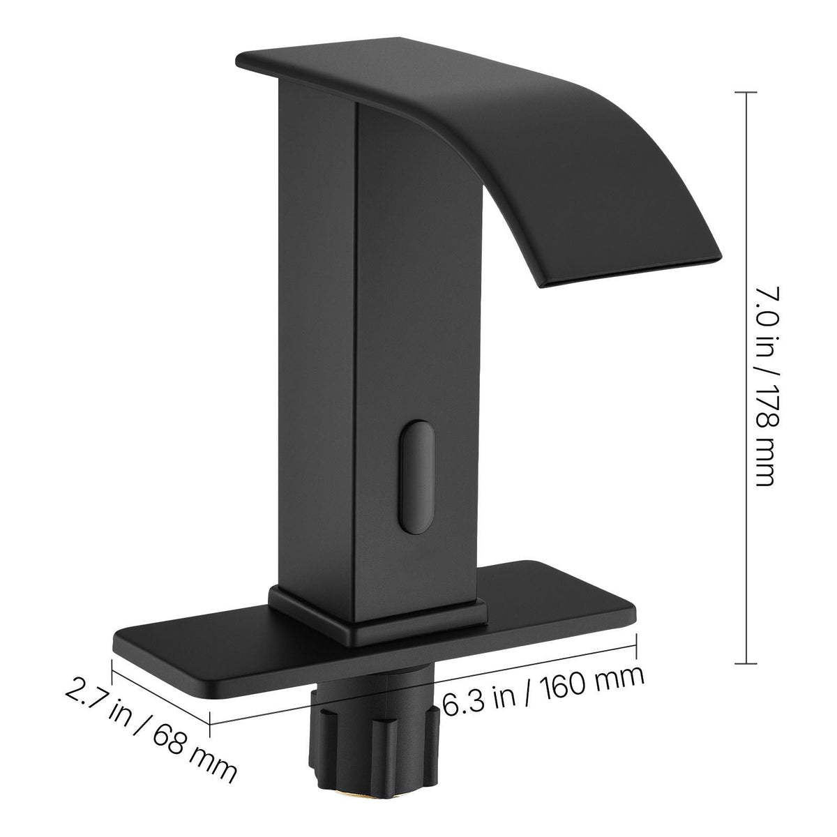 Touchless Bathroom Sink Faucet, Automatic Motion Sensor Waterfall Restroom Toilet Faucet with Hole Cover Plate, Battery Operated,Hot/Cold Water for 9/16 in Pipe Commercial Lavatory,Matte Black