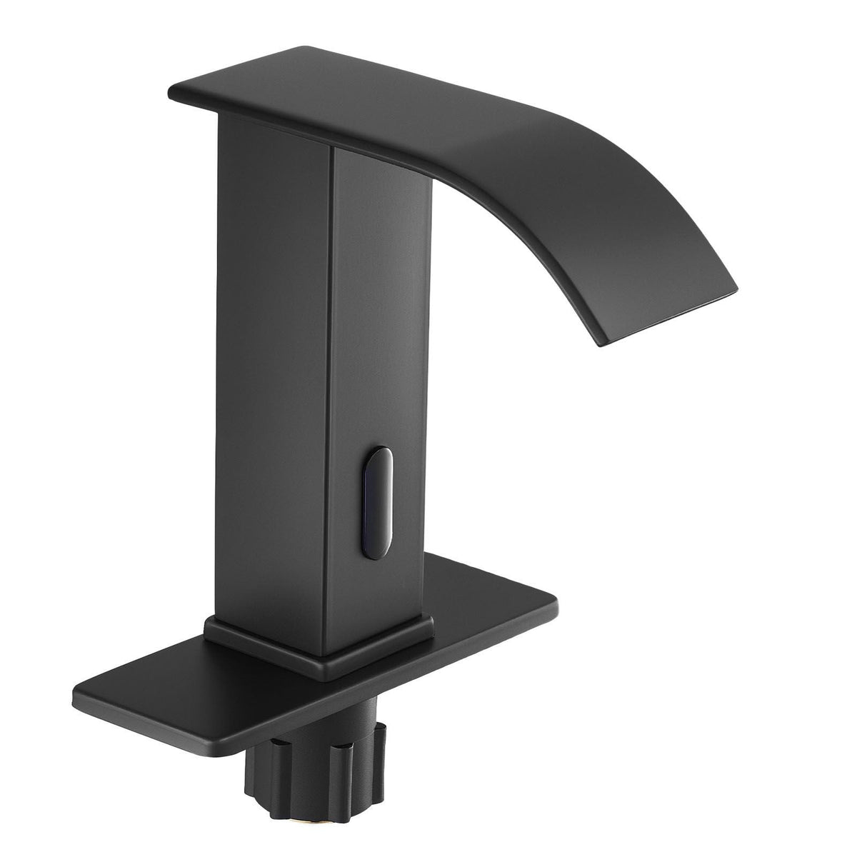 Touchless Bathroom Sink Faucet, Automatic Motion Sensor Waterfall Restroom Toilet Faucet with Hole Cover Plate, Battery Operated,Hot/Cold Water for 9/16 in Pipe Commercial Lavatory,Matte Black