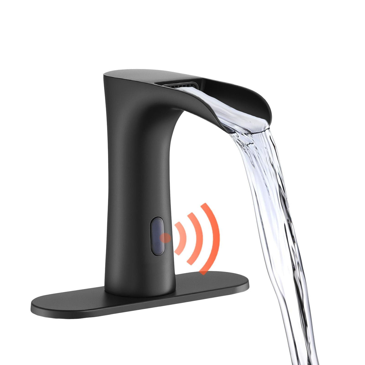 Touchless Bathroom Sink Faucet, Automatic Motion Sensor Waterfall Restroom Toilet Faucet with Hole Cover Plate, Modern Electronic Sensor Hot/Cold Water for 9/16 in Pipe Commercial,Matte Black