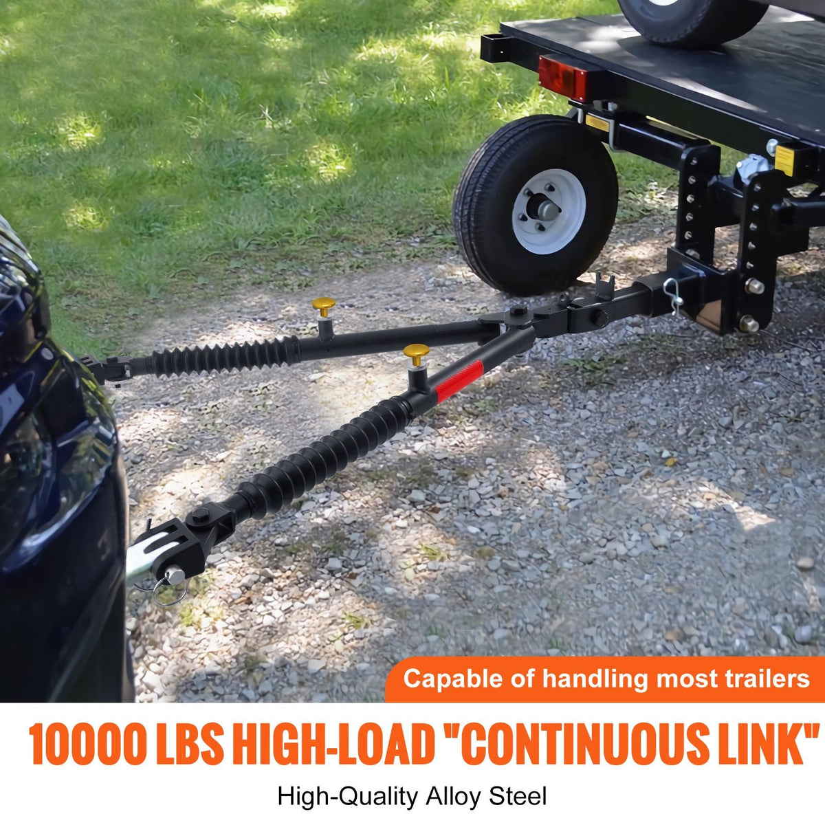 Tow Bar, 10000 lbs Towing Capacity with Ropes, Powder-Coating Alloy Steel Bumper-Mounted Universal Towing Bar with Max 52 inches Telescopic Rod, Fits 2-inch Connector, for RV Car Trailer Truck