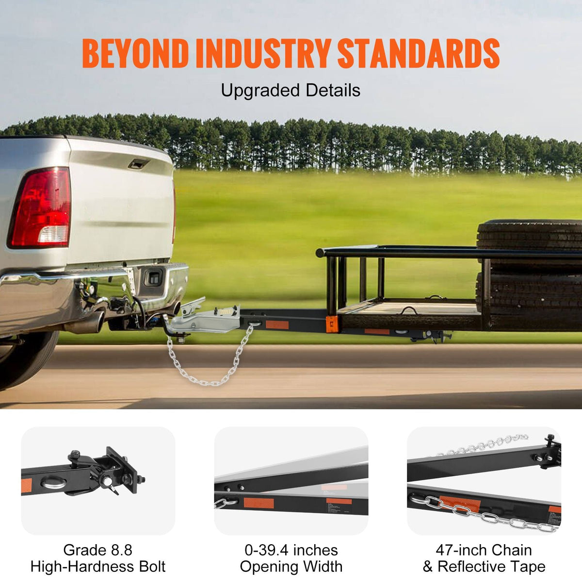 Tow Bar, 5500 lbs Towing Capacity with Chains, Powder-Coating Alloy Steel Bumper-Mounted Universal Towing Bar, Coupler Fits 2-Inch Ball Hitch, 39.4-Inch Opening Width, for RV Car Trailer Truck