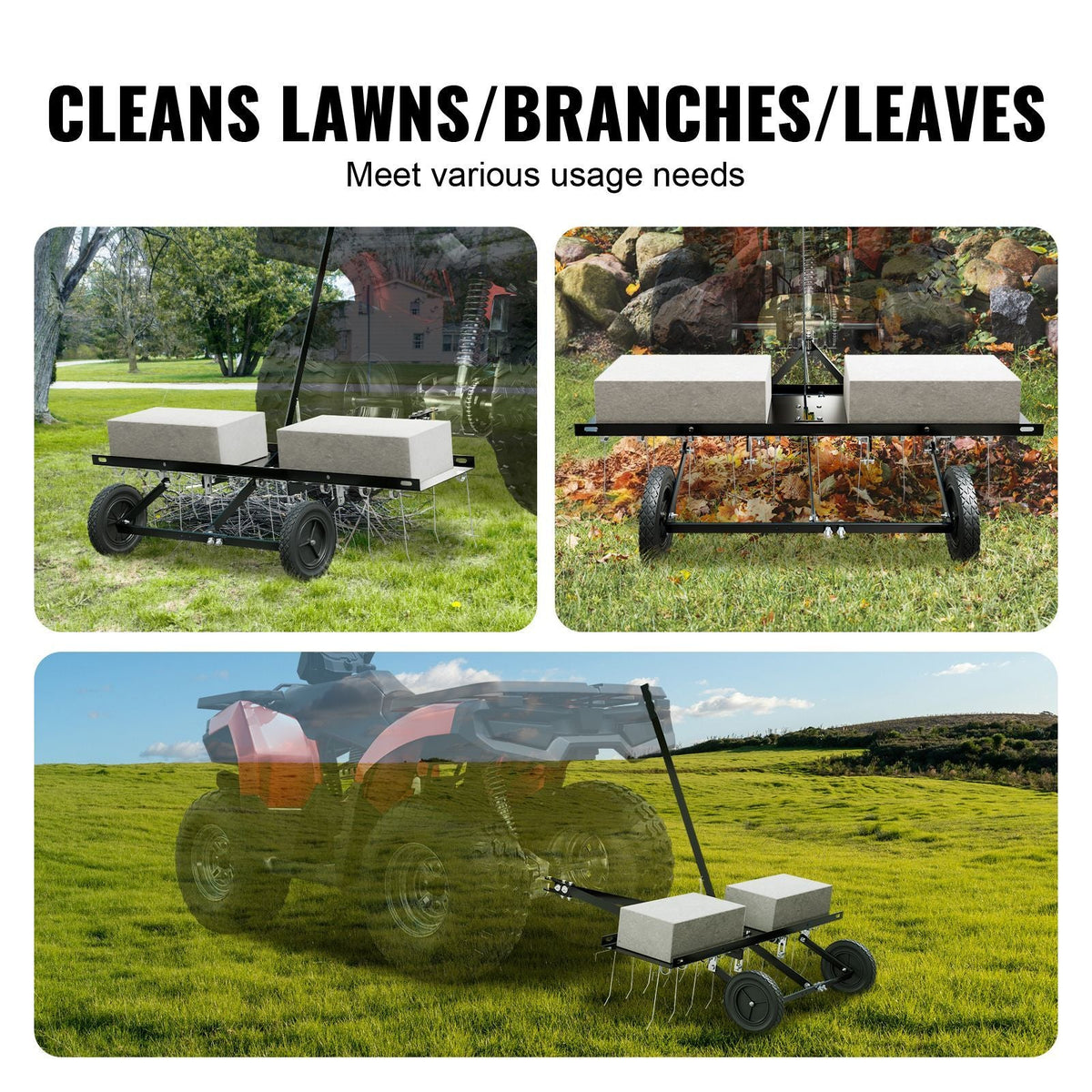 Tow Behind Dethatcher, 40-inch Tow Dethatcher with 20 Spring Steel Tines, Lawn Dethatcher Rake for ATV or Mower, Tow Behind Lawn Rake with Lift Handle for Garden Farm Grass