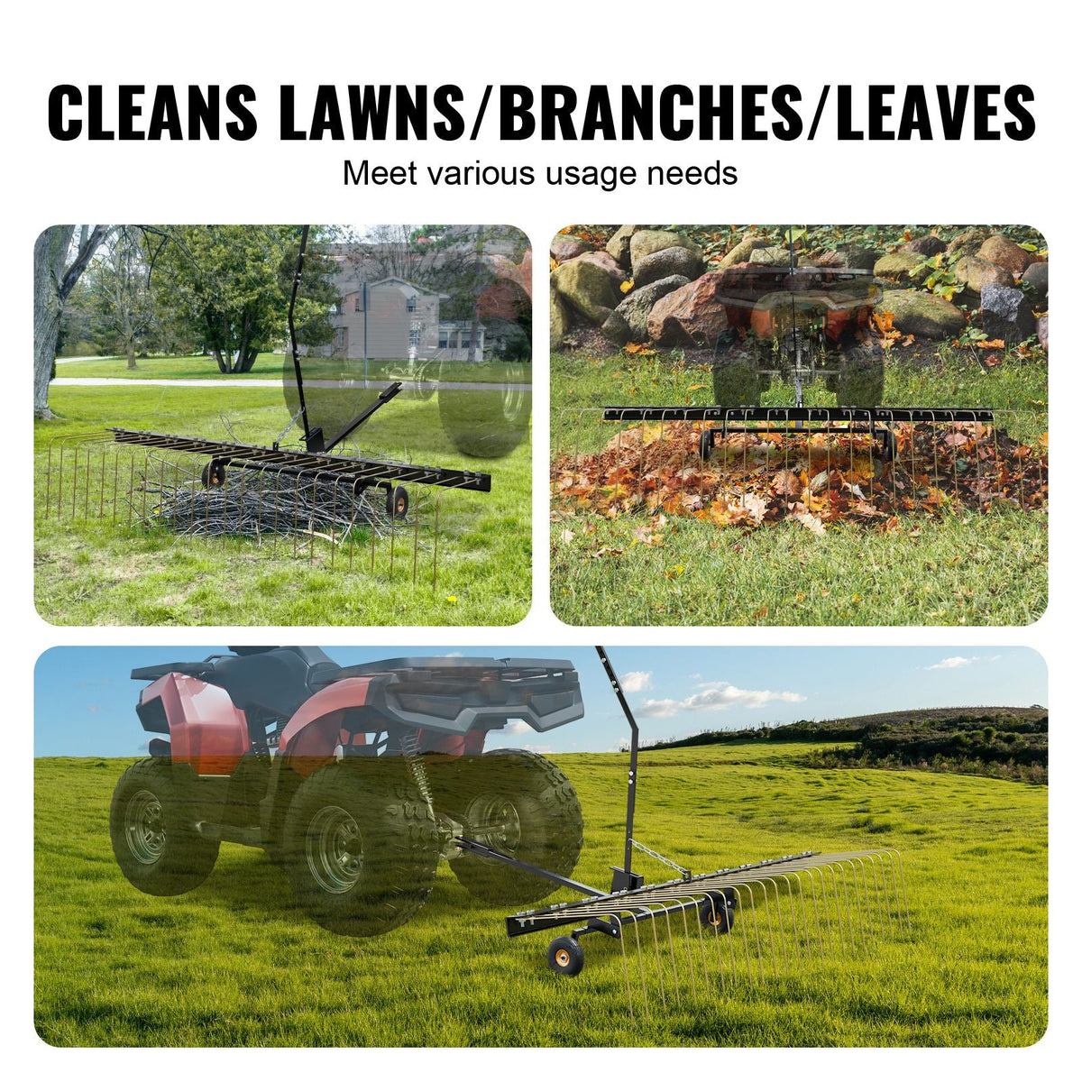 Tow Behind Dethatcher, 60-inch Tow Dethatcher with 24 Steel Tines, Lawn Dethatcher Rake for ATV or Mower, Tow Behind Lawn Rake with Lift Handle for Leaves, Pine Needles, and Grass