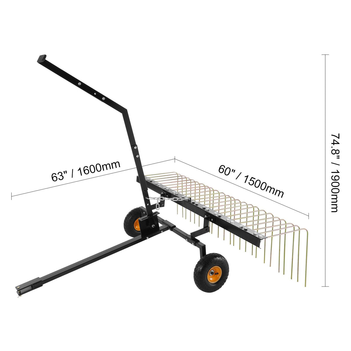 Tow Behind Dethatcher, 60-inch Tow Dethatcher with 24 Steel Tines, Lawn Dethatcher Rake for ATV or Mower, Tow Behind Lawn Rake with Lift Handle for Leaves, Pine Needles, and Grass