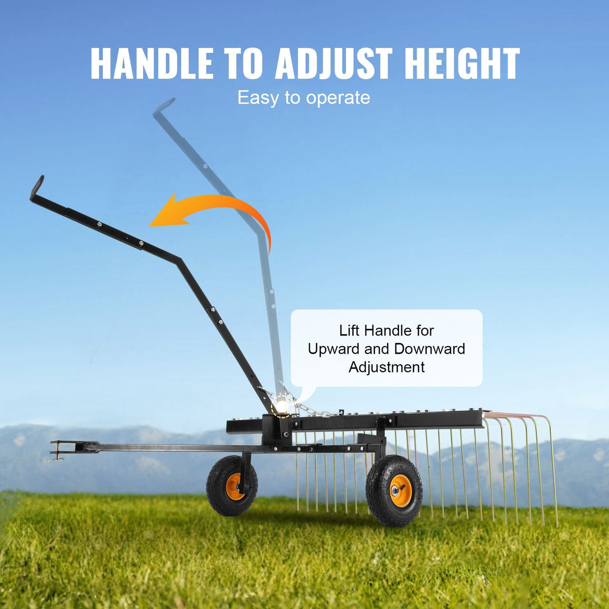 Tow Behind Dethatcher, 60-inch Tow Dethatcher with 24 Steel Tines, Lawn Dethatcher Rake for ATV or Mower, Tow Behind Lawn Rake with Lift Handle for Leaves, Pine Needles, and Grass