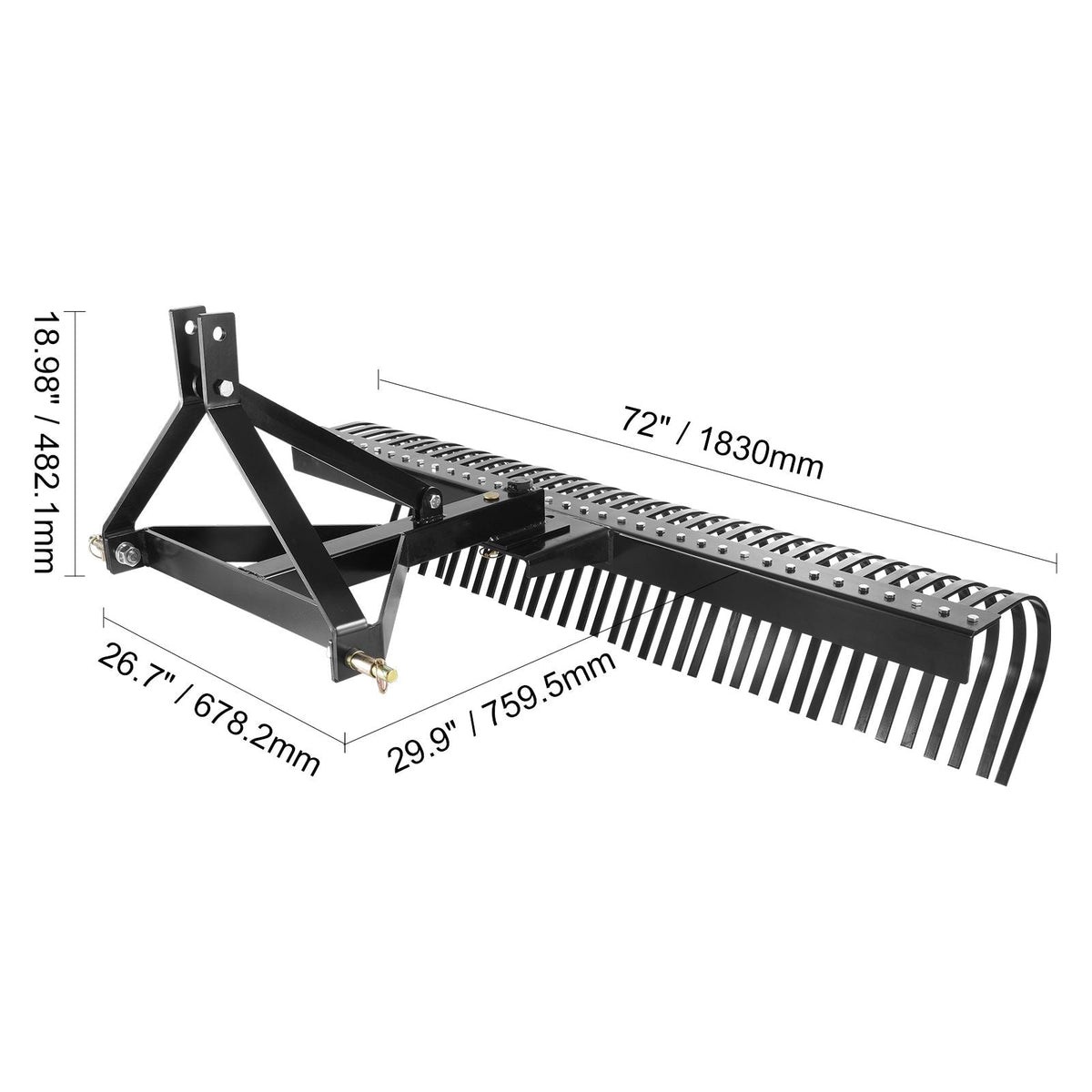 Tow Behind Dethatcher, 72-inch Tow Dethatcher with 36 Steel Tines, 3-Point Lawn Dethatcher Rake with Attachments for Tractor, Landscape Rake for Garden, Farm, Grass