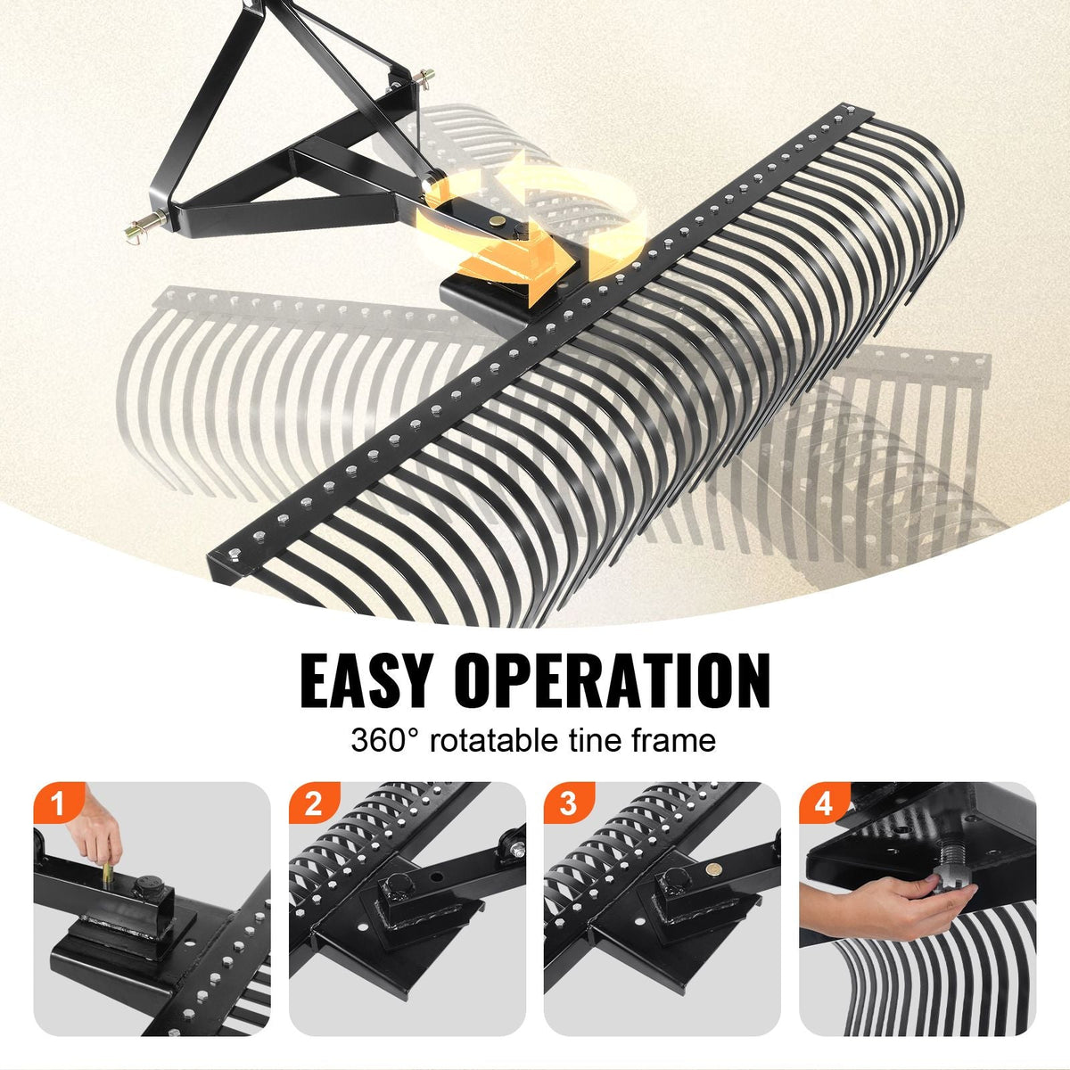 Tow Behind Dethatcher, 72-inch Tow Dethatcher with 36 Steel Tines, 3-Point Lawn Dethatcher Rake with Attachments for Tractor, Landscape Rake for Garden, Farm, Grass