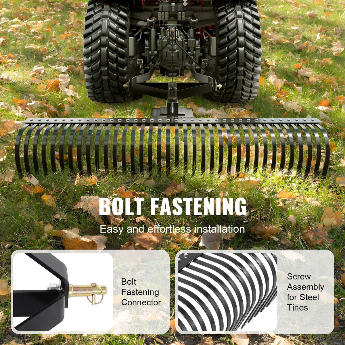 Tow Behind Dethatcher, 72-inch Tow Dethatcher with 36 Steel Tines, 3-Point Lawn Dethatcher Rake with Attachments for Tractor, Landscape Rake for Garden, Farm, Grass