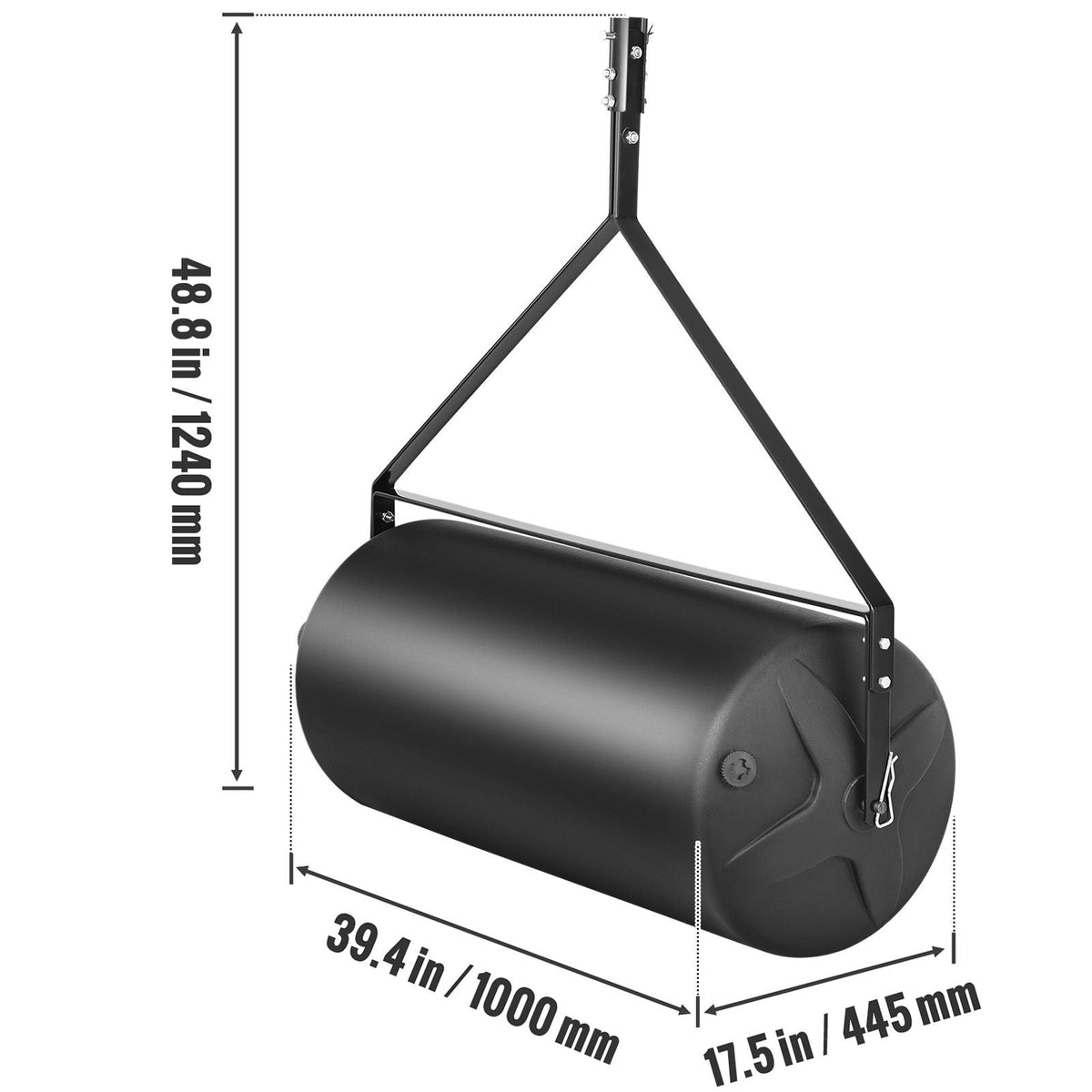 Tow Behind Lawn Roller, 400lbs Sand/Water Filled Yard Roller, LLDPE Drum and Steel Frame Sod Roller with Easy-turn Plug, Tow Behind a Tractor or ATV for Lawn, Garden, Farm, Park, Black