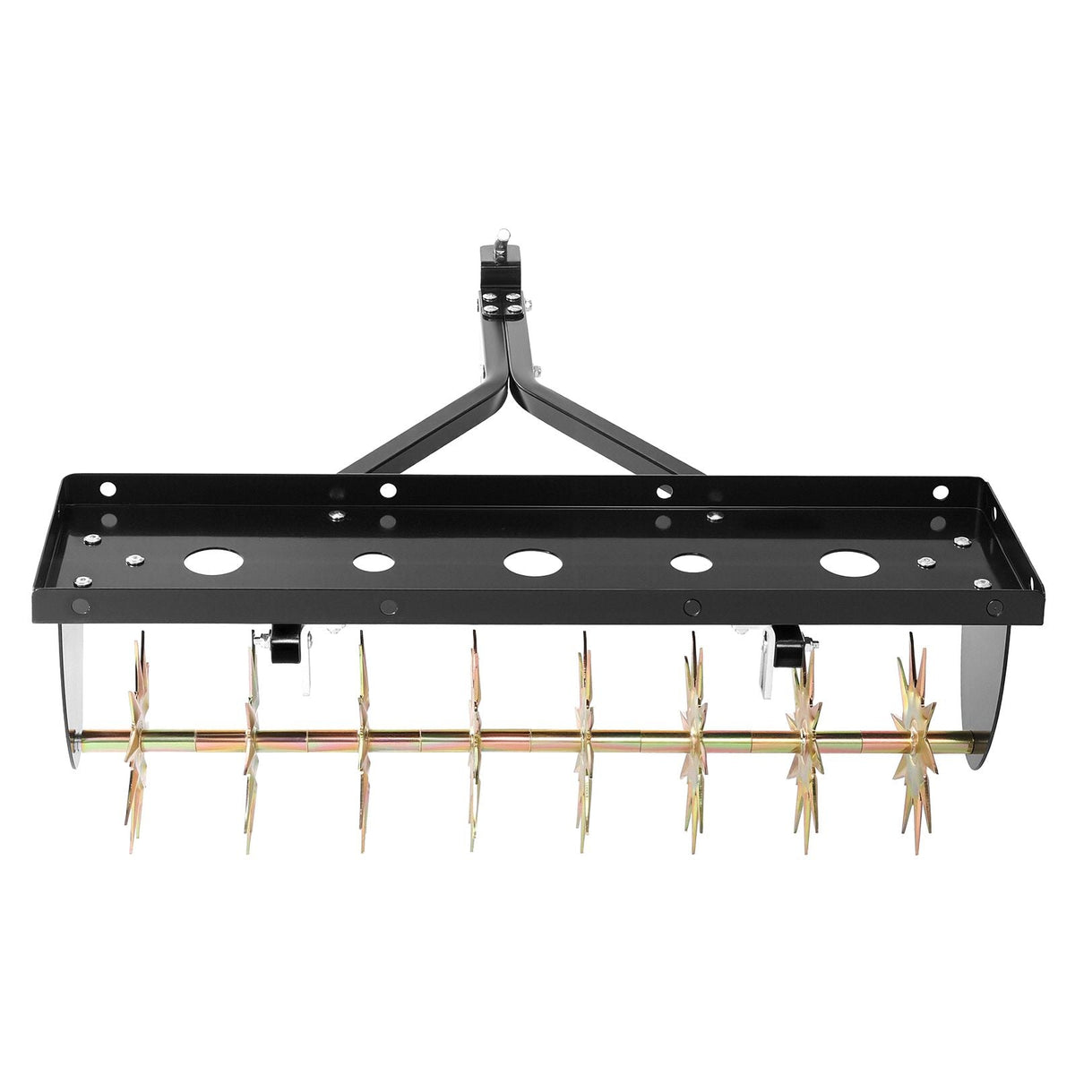 Tow Behind Plug Aerator, 32 in Lawn Spike Aerator with Universal Hitch, Heavy Duty & Rust-Resistant, Pull Behind Spike Aerator Tool with Folded Edge Tray, for Farmland & Garden Tractors