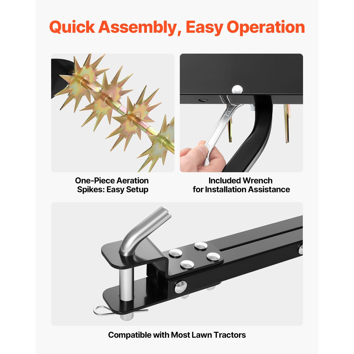 Tow Behind Plug Aerator, 32 in Lawn Spike Aerator with Universal Hitch, Heavy Duty & Rust-Resistant, Pull Behind Spike Aerator Tool with Folded Edge Tray, for Farmland & Garden Tractors