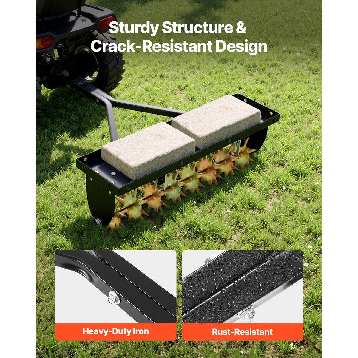 Tow Behind Plug Aerator, 32 in Lawn Spike Aerator with Universal Hitch, Heavy Duty & Rust-Resistant, Pull Behind Spike Aerator Tool with Folded Edge Tray, for Farmland & Garden Tractors