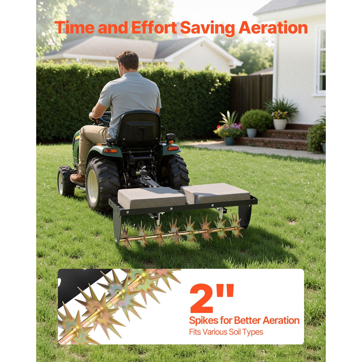 Tow Behind Plug Aerator, 32 in Lawn Spike Aerator with Universal Hitch, Heavy Duty & Rust-Resistant, Pull Behind Spike Aerator Tool with Folded Edge Tray, for Farmland & Garden Tractors