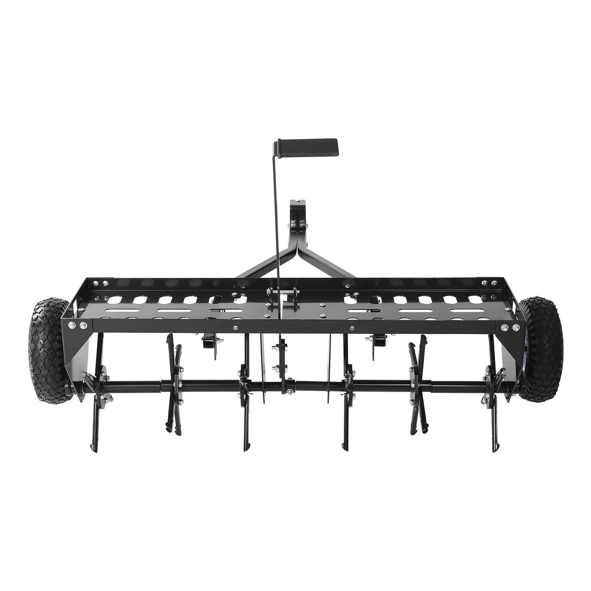 Tow Behind Plug Aerator, 40 in Lawn Core Aerator Tool Universal Hitch, 120lbs Weight Capacity, Heavy Duty & Rust-Resistant, Pull Behind Spike Aerators with Tray for Farmland & Garden Tractors