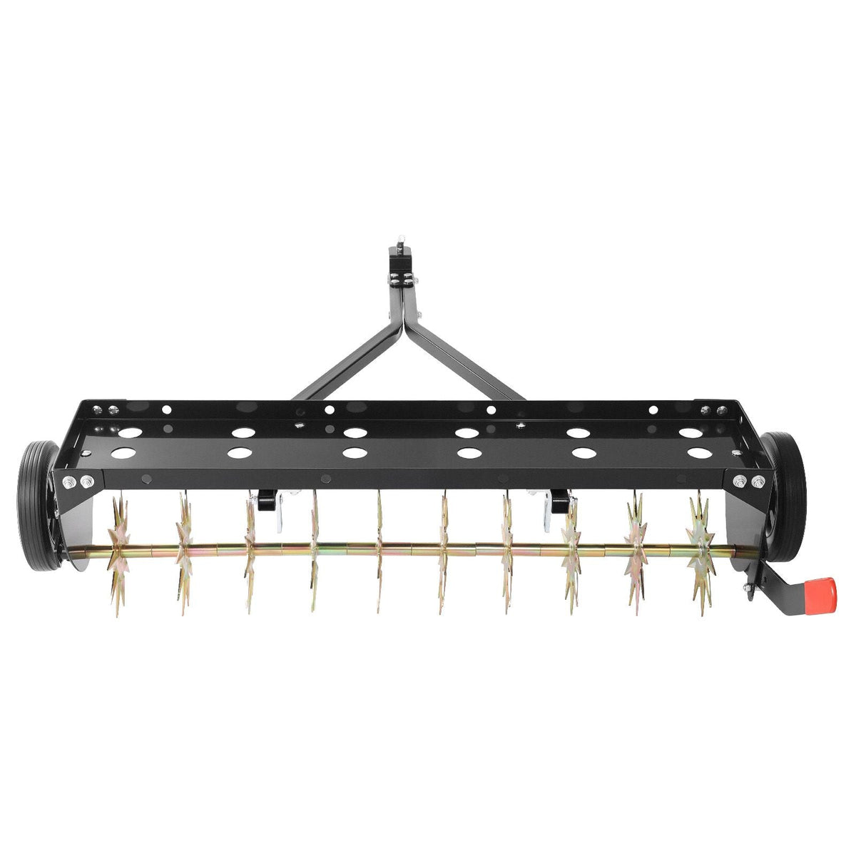Tow Behind Plug Aerator, 40 in Lawn Spike Aerator with Universal Hitch, 150lbs Weight Capacity, Heavy Duty & Rust-Resistant, Pull Behind Aeration Tool with Tray for Farmland & Garden Tractors