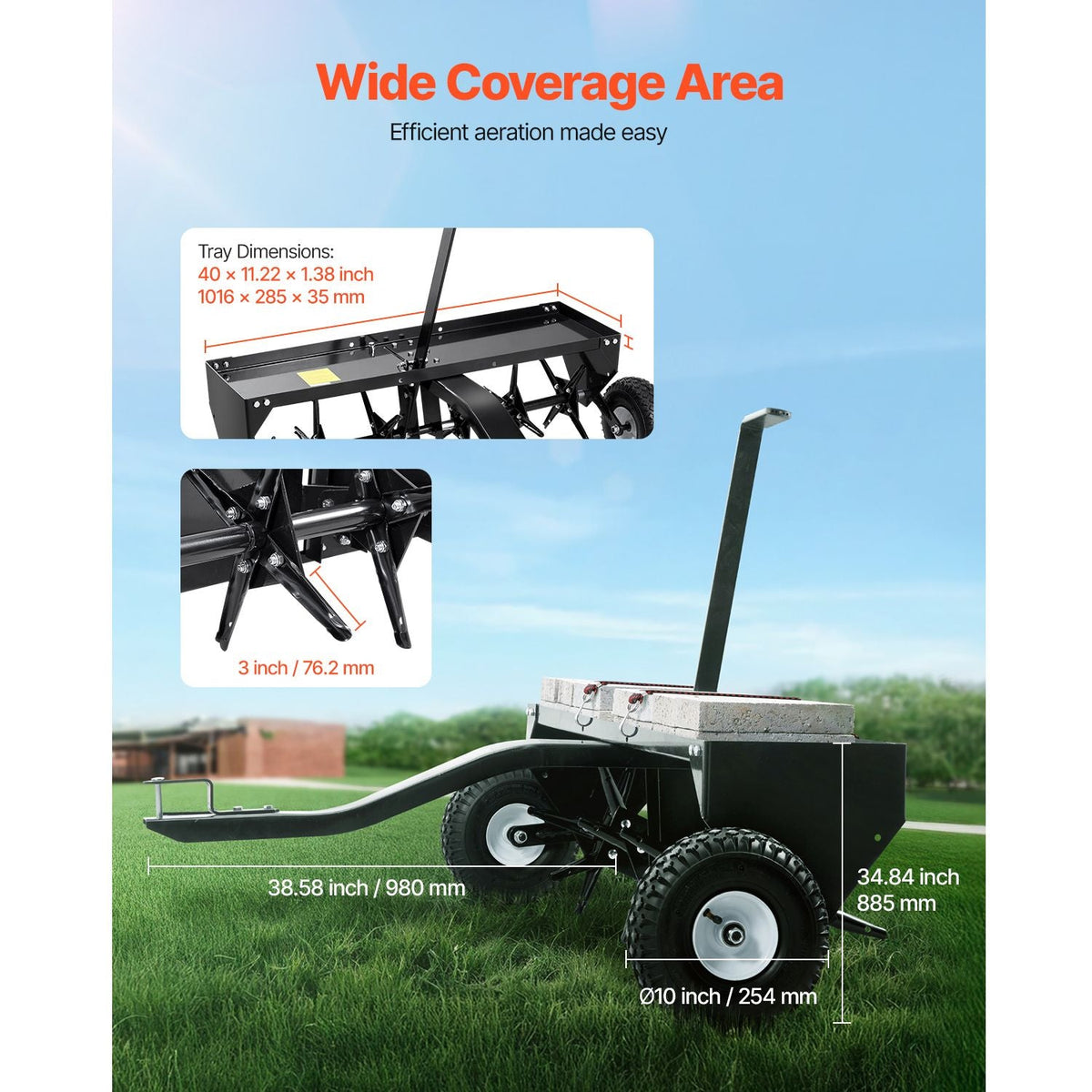Tow Behind Plug Aerator, 40-Inch Tow Behind Lawn Plug Aerator with Universal Hitch, Pull Behind Aerator with Iron Spikes Alternately Arranged, Lawn Aerator Tow Behind for Gardens, Lawns, Farms