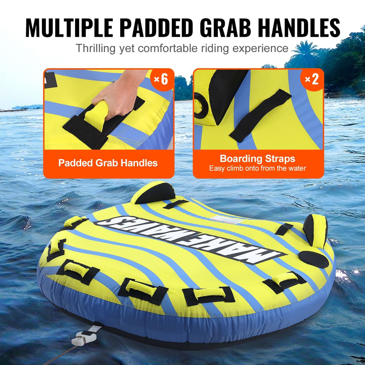 Towable Tube for Boating, 1-3 Riders Inflatable Towable Tube with Bumper Fins, 510 lbs Water Sport Towable Tubes for Boats to Pull, Full Nylon Cover, EVA Grab Handles and Speed Safety Valve