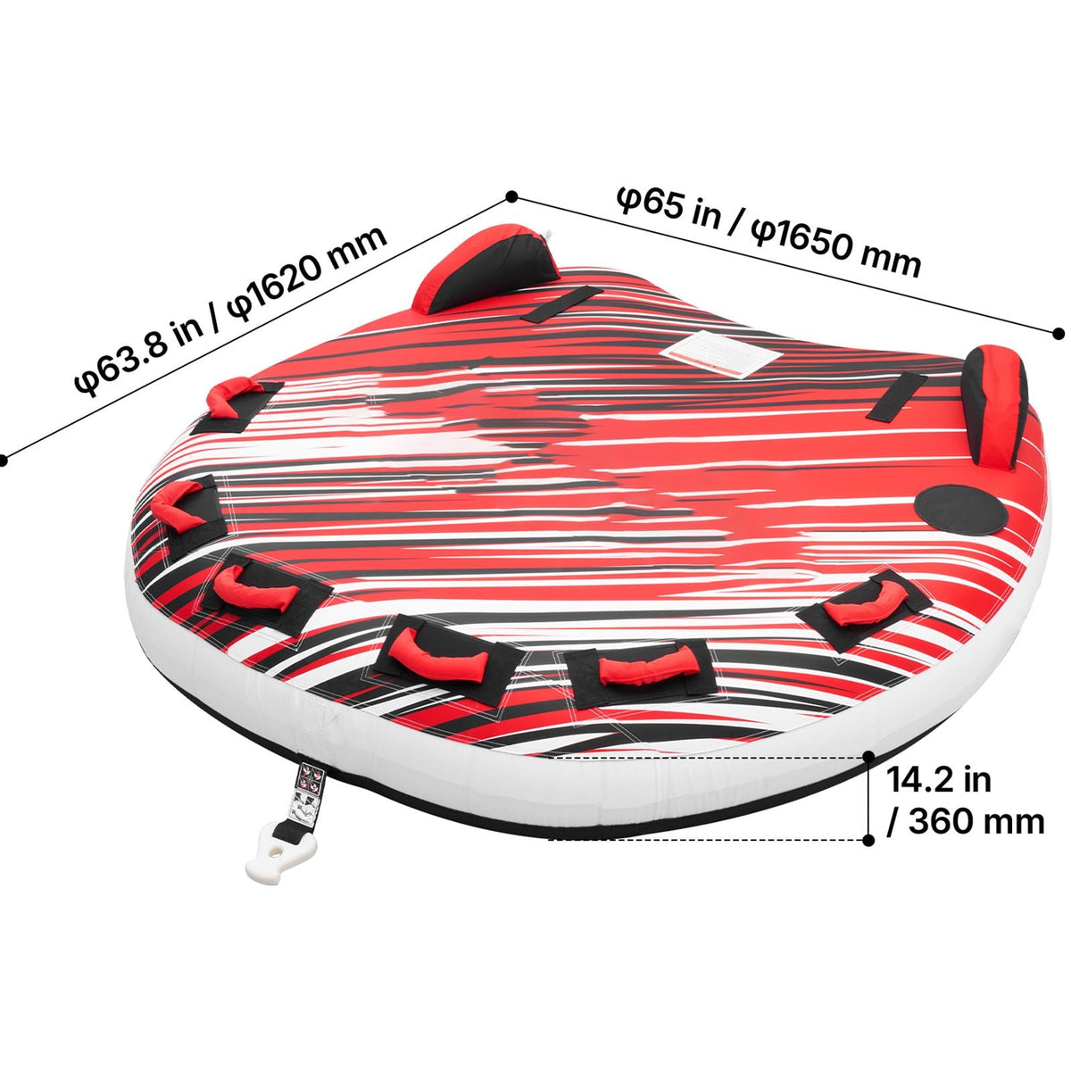Towable Tube for Boating, 3 Riders Inflatable Boat Tubes and Towables, 510 lbs Capacity Water Sport Towable Tube for Boat to Pull - with Fins, Full Nylon Cover, Padded Handles & Safety Valve